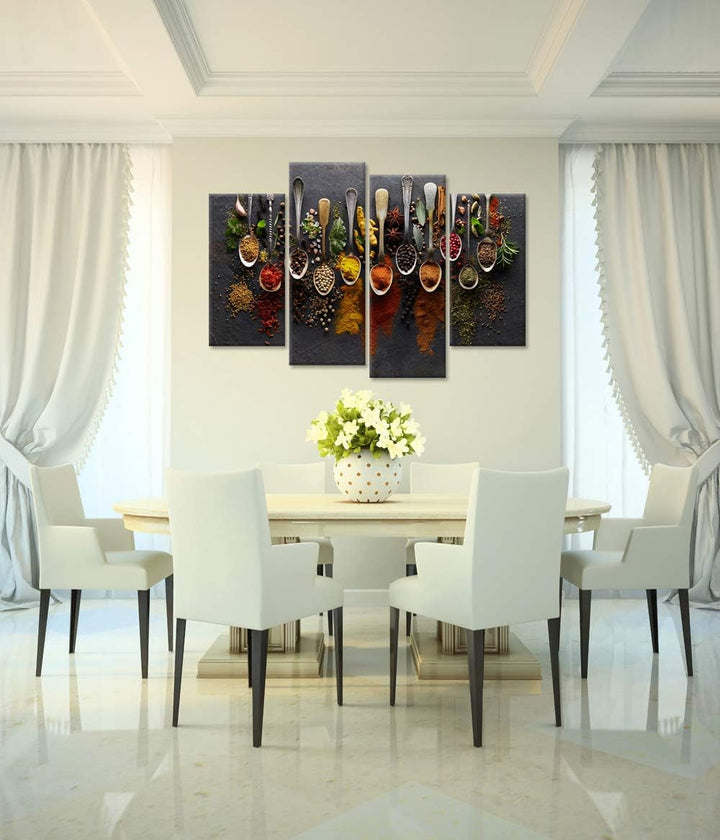 4 Piece Spice Spoon Canvas Art Set For Kitchen Wall Decor