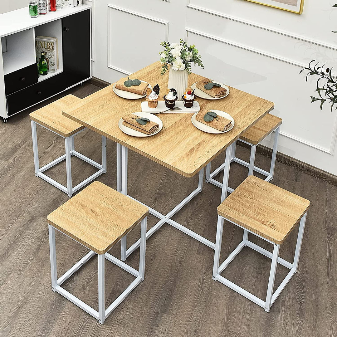 Compact Kitchen Table And Chairs Set Beige White Five Piece