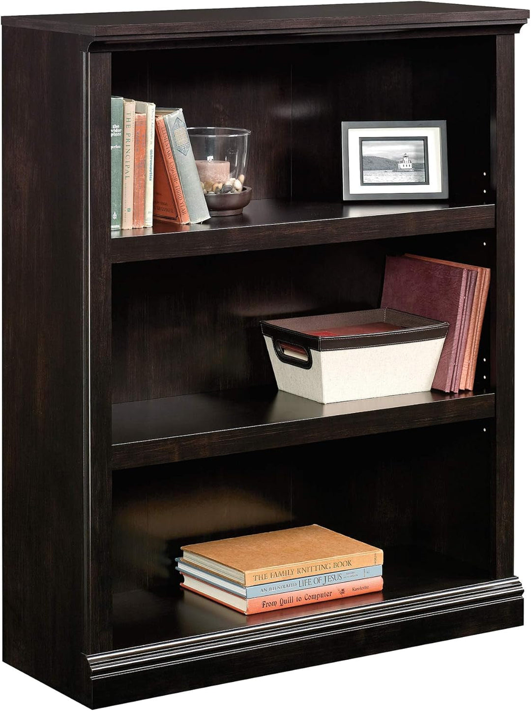 Three Tier Wooden Book Shelf Estate Black with Adjustable Shelves