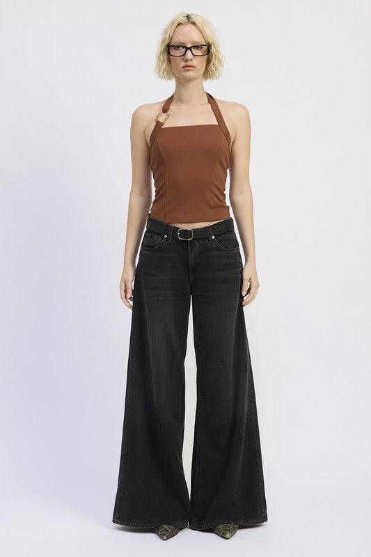 CHAIN LINK HALTER KNIT TOP