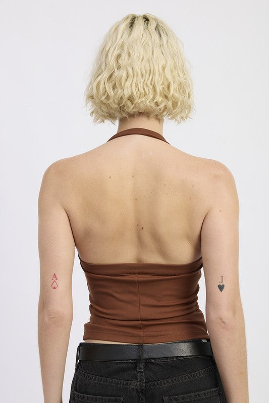 CHAIN LINK HALTER KNIT TOP