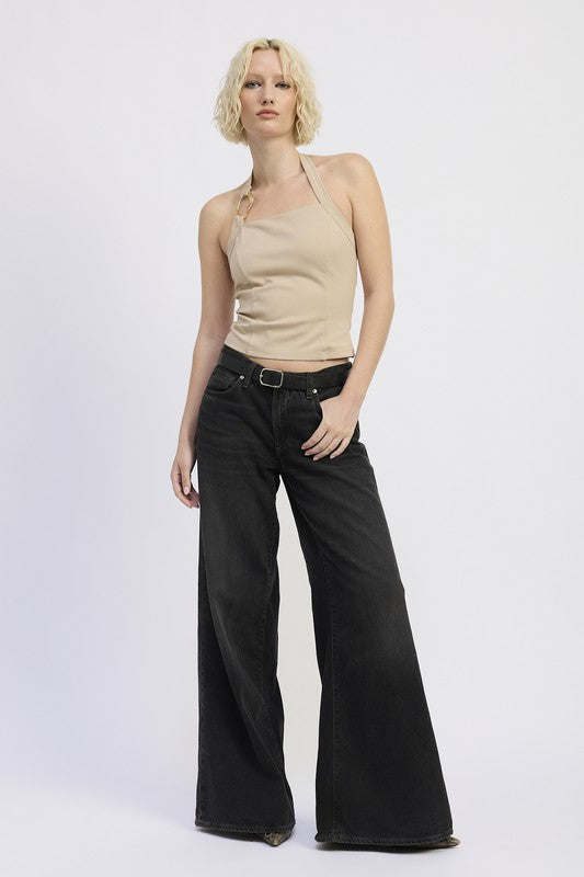 CHAIN LINK HALTER KNIT TOP