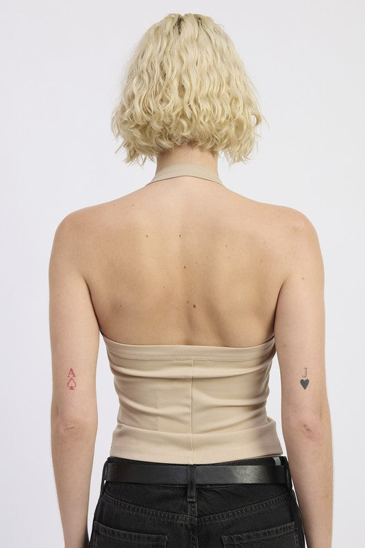 CHAIN LINK HALTER KNIT TOP