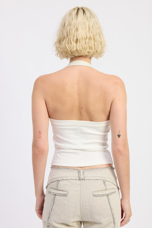 CHAIN LINK HALTER KNIT TOP