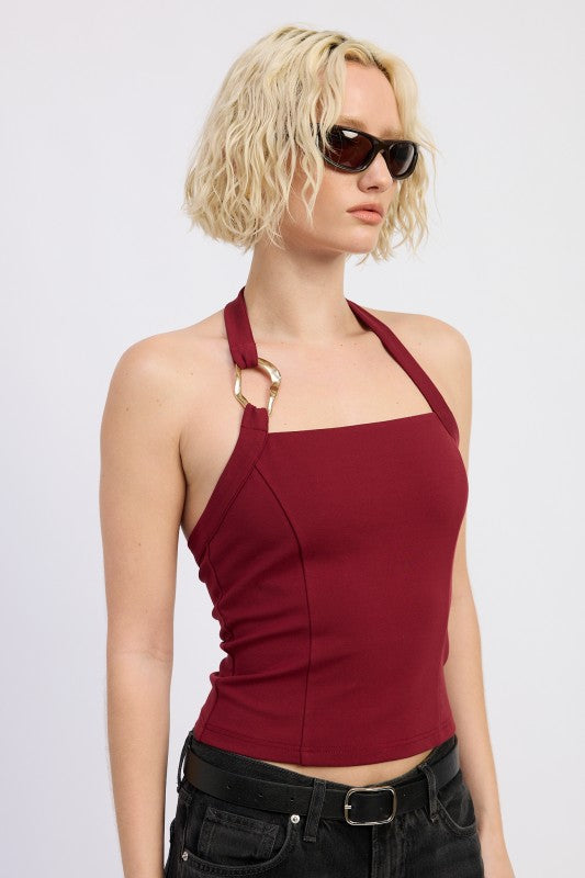 CHAIN LINK HALTER KNIT TOP
