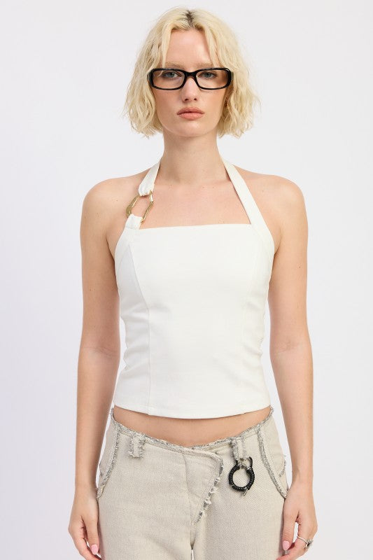 CHAIN LINK HALTER KNIT TOP