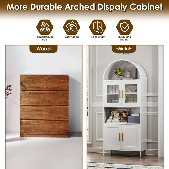 73 In Tall Metal Arched Cabinet, Kitchen Pantry Cabinet With Glass