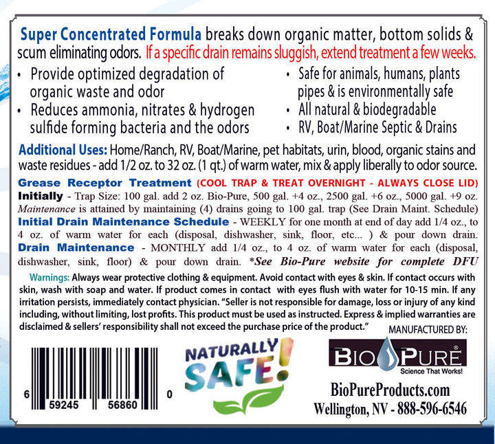 Bio-Pure FOG PRO POWDER - Commercial Heavy Duty Restaurant Grease Trap