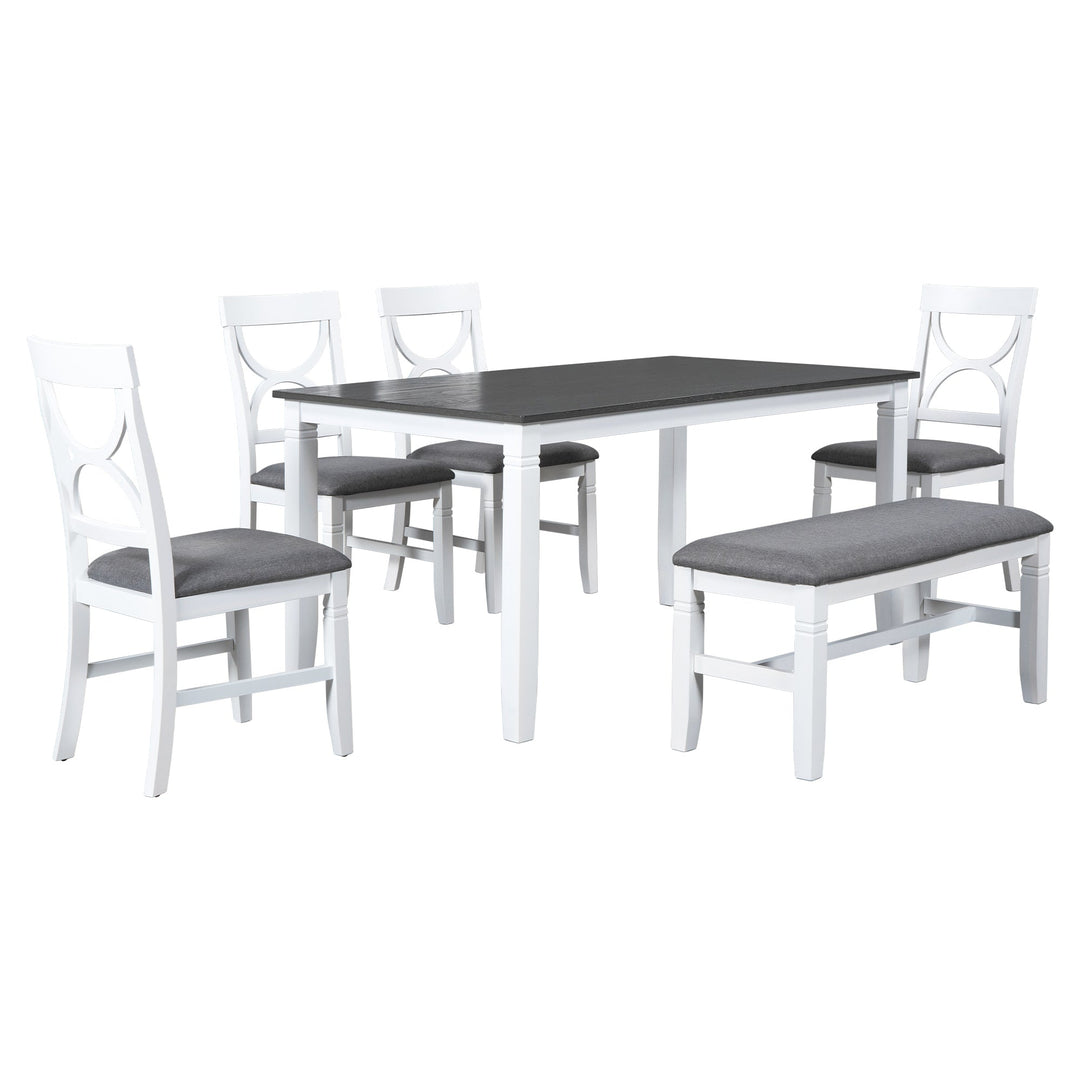 6-Piece Wood Dining Table Set Kitchen Table Set with Upholstered Bench