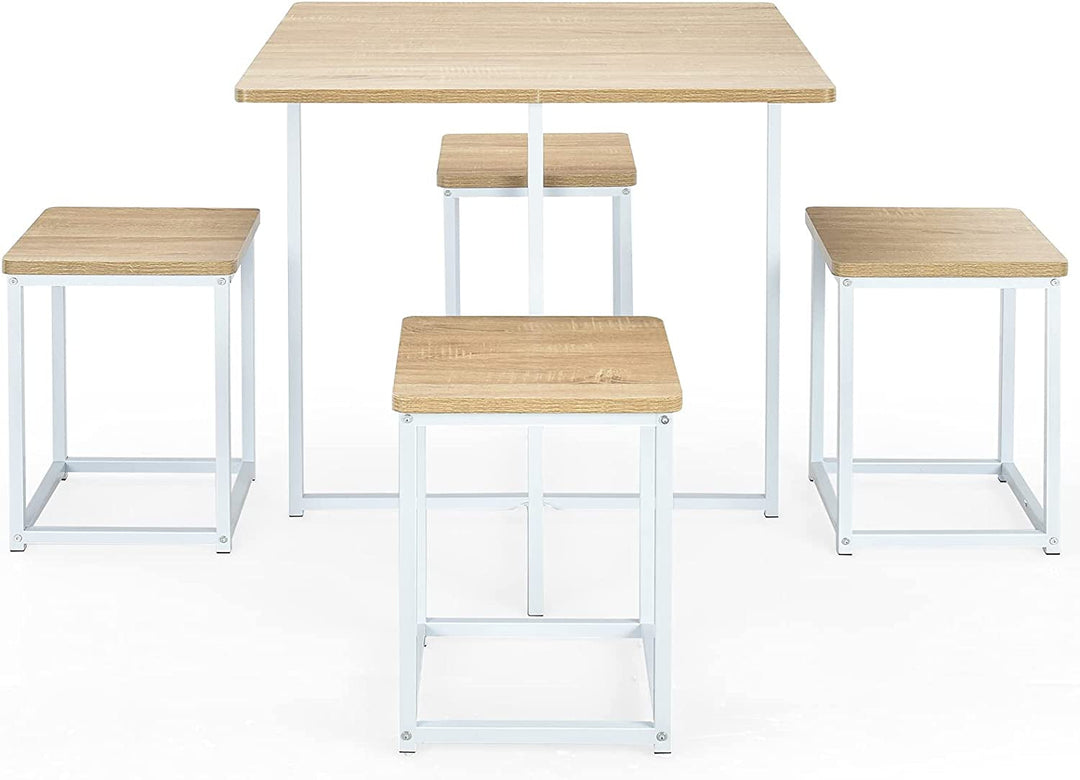 Compact Kitchen Table And Chairs Set Beige White Five Piece