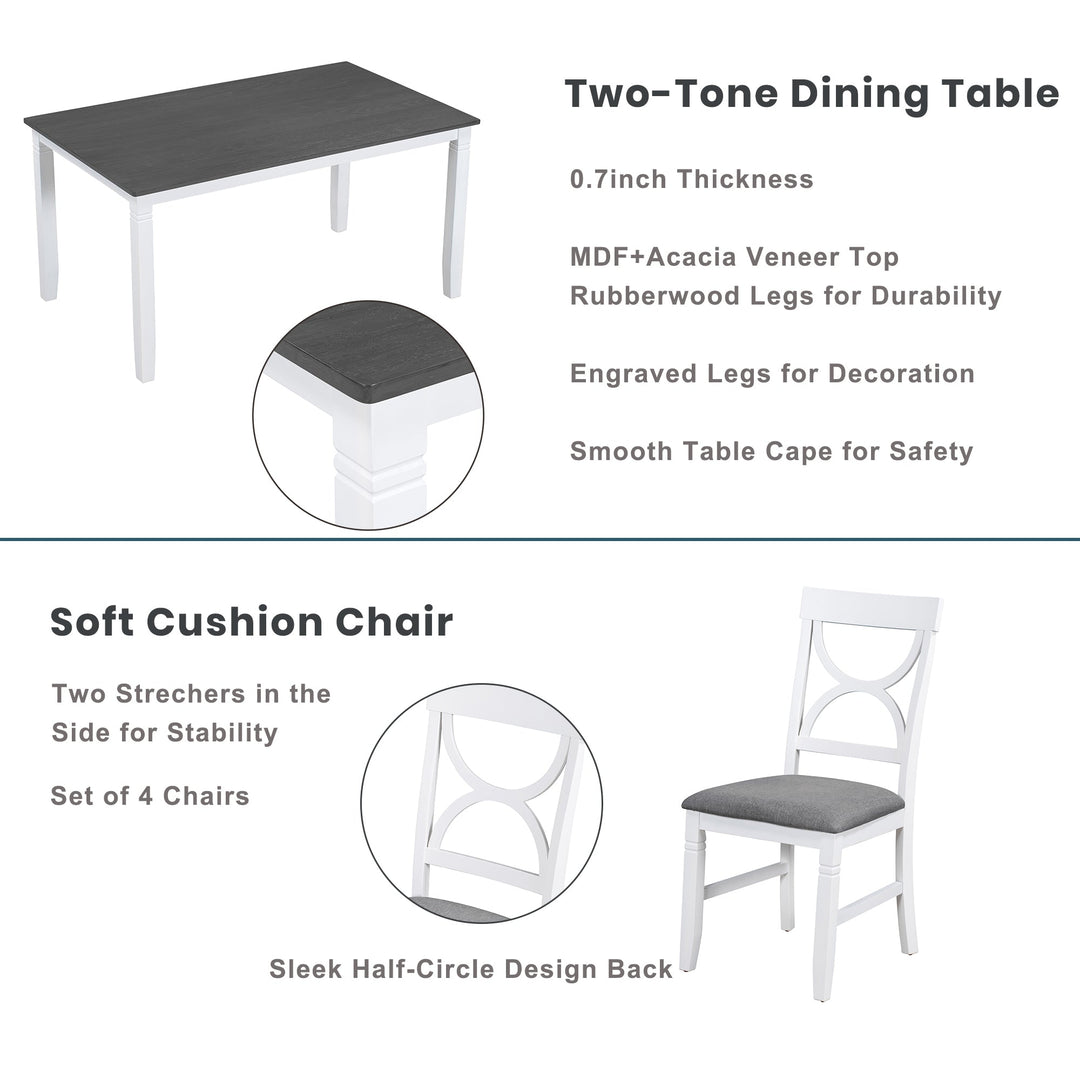 6-Piece Wood Dining Table Set Kitchen Table Set with Upholstered Bench