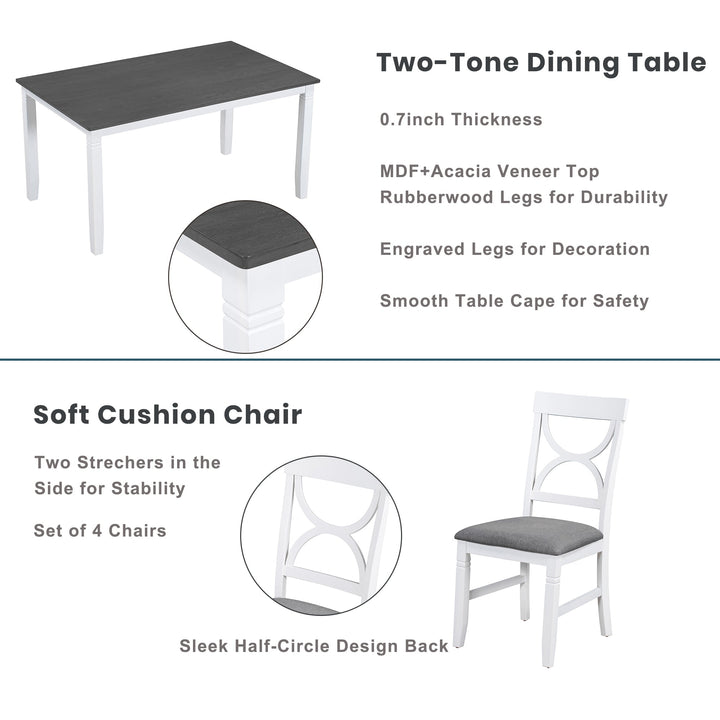 6-Piece Wood Dining Table Set Kitchen Table Set with Upholstered Bench