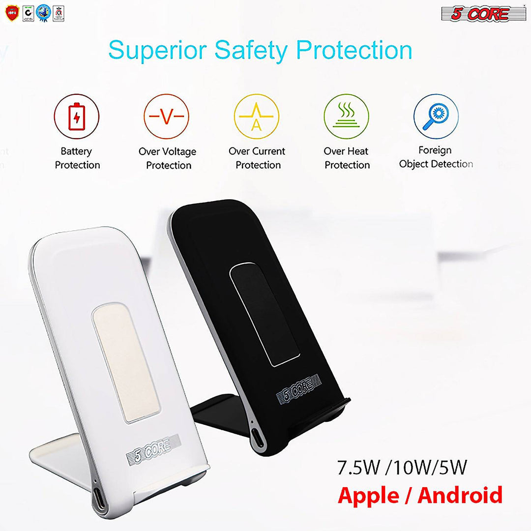 5 Core Wireless Charger 10W Max Fast Wireless Charging Pad Glass Top