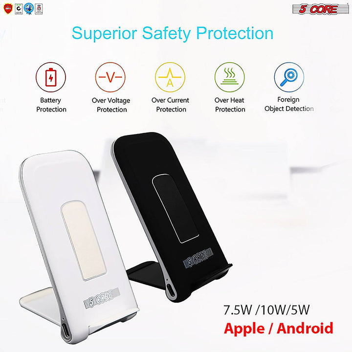 5 Core Wireless Charger 10W Max Fast Wireless Charging Pad Glass Top
