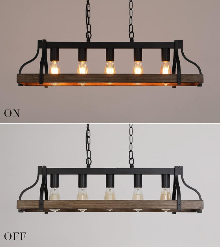 Rustic 5 Light Linear Chandelier Kitchen Island Black
