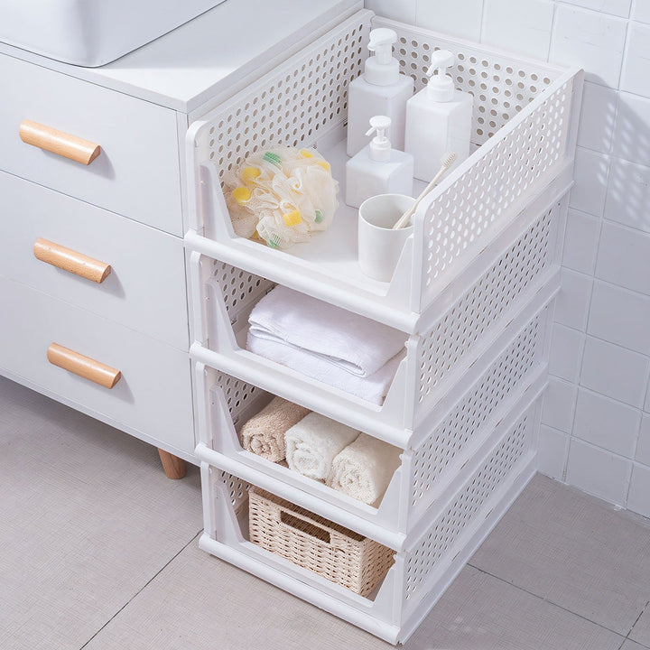 4 Packs Plastic Storage Box With Slide Rail Stackable  For Living Room