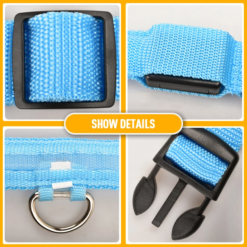 LED Adjustable Dog Collar Blinking Flashing Light Up Glow Pets Safety