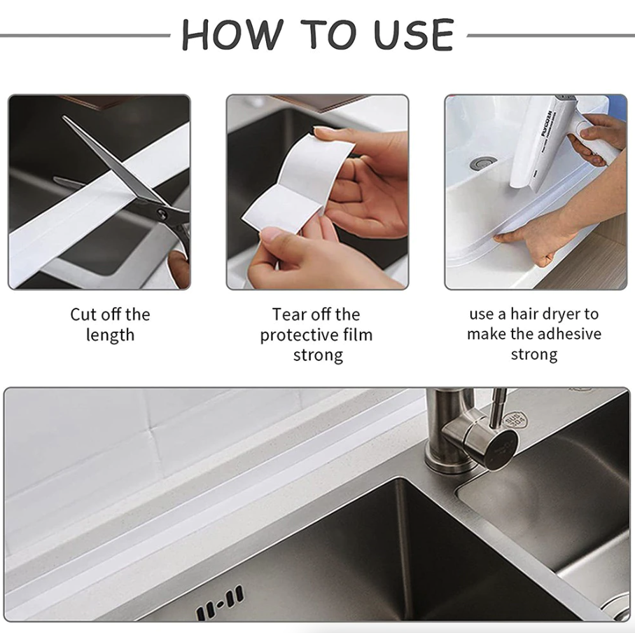 10.5FT PVC Self Adhesive Caulk Sealing Strip Tape For Kitchen Wall