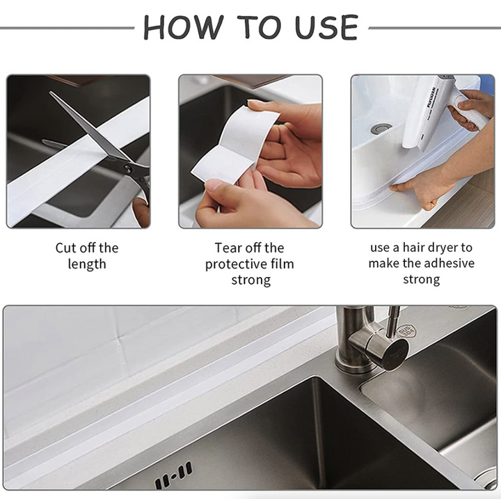 10.5FT PVC Self Adhesive Caulk Sealing Strip Tape For Kitchen Wall