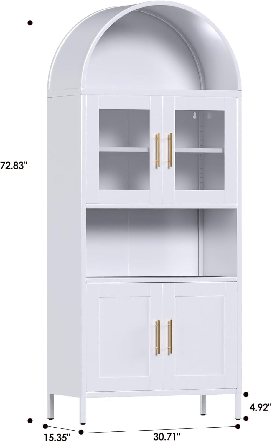 73 In Tall Metal Arched Cabinet, Kitchen Pantry Cabinet With Glass