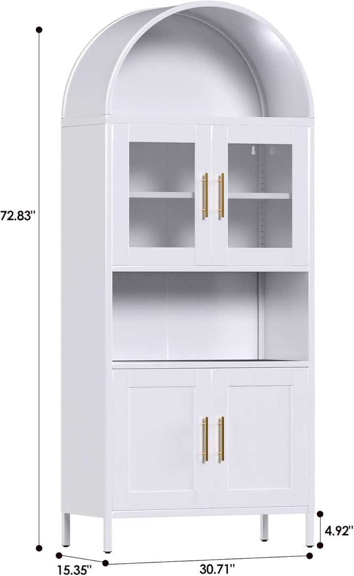 73 In Tall Metal Arched Cabinet, Kitchen Pantry Cabinet With Glass