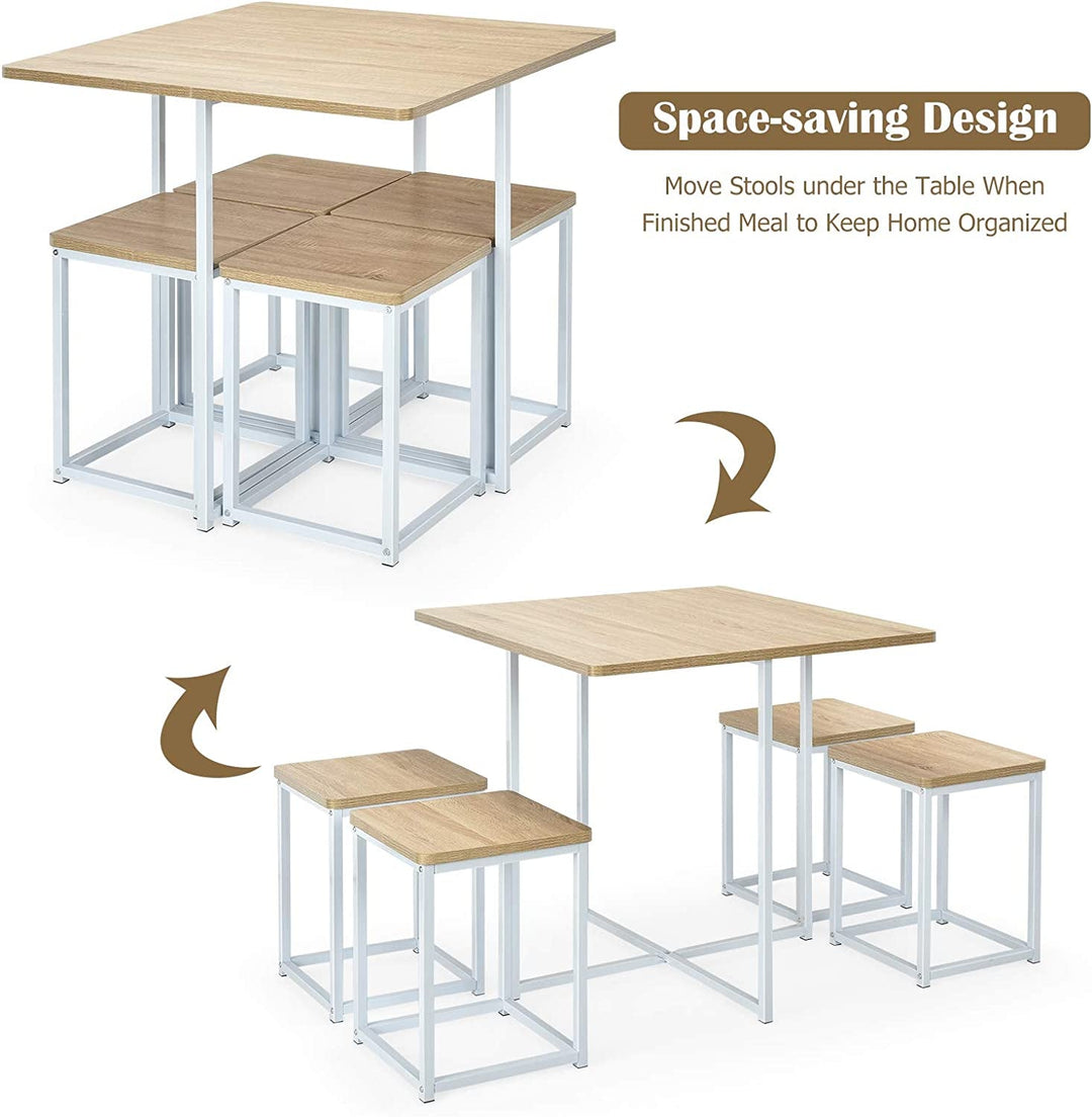 Compact Kitchen Table And Chairs Set Beige White Five Piece