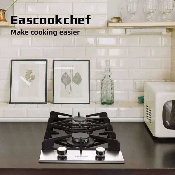 Kitchen Gas Cooktop 2 Dual Burners Tempered Glass Countertop Drop-in