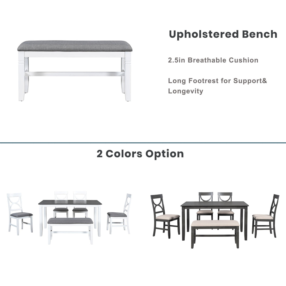 6-Piece Wood Dining Table Set Kitchen Table Set with Upholstered Bench