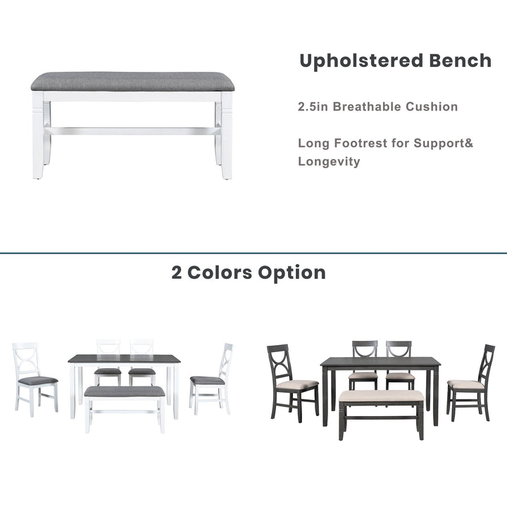 6-Piece Wood Dining Table Set Kitchen Table Set with Upholstered Bench