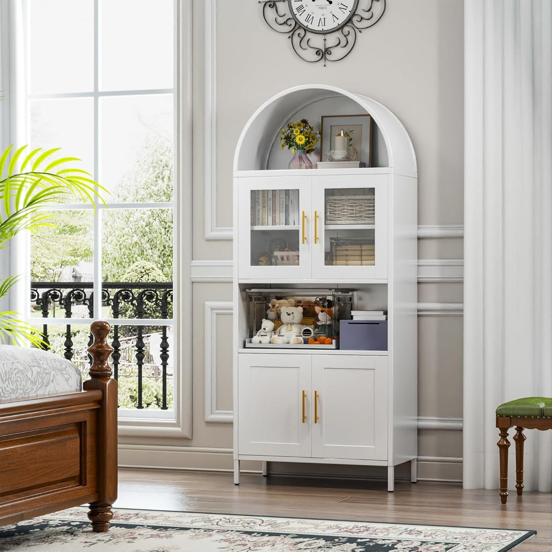 73 In Tall Metal Arched Cabinet, Kitchen Pantry Cabinet With Glass