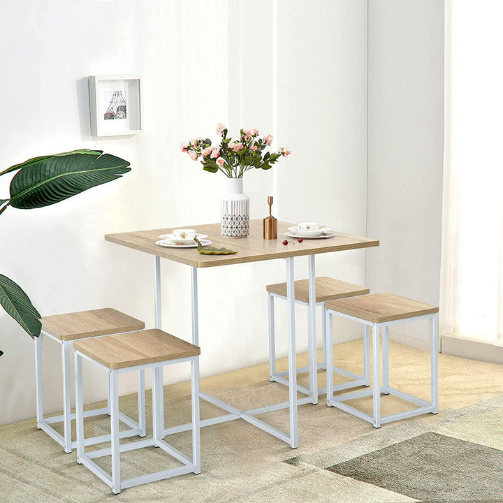 Compact Kitchen Table And Chairs Set Beige White Five Piece