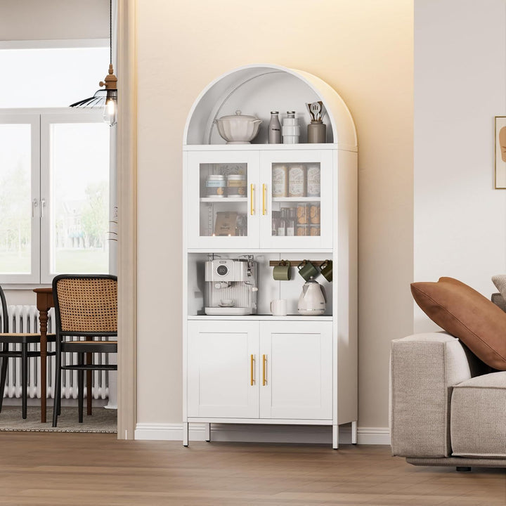 73 In Tall Metal Arched Cabinet, Kitchen Pantry Cabinet With Glass