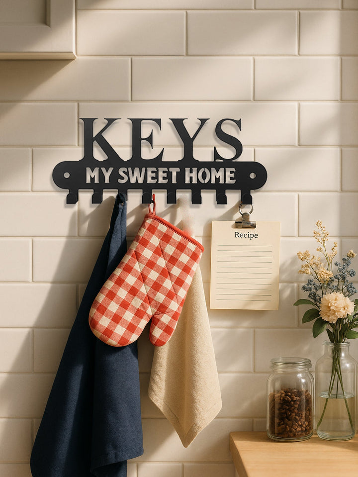 Sweet Home' Key Holder With Wall-Mounted Coat Rack-Metal ,Entryway