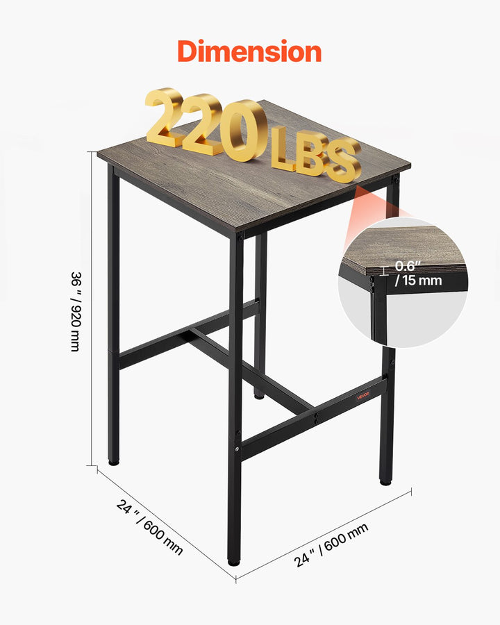 24 In Bar Table Height Pub Table Cocktail Coffee Counter Desk Kitchen