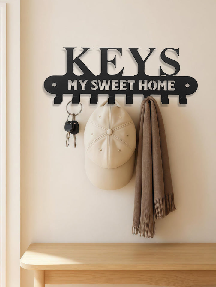 Sweet Home' Key Holder With Wall-Mounted Coat Rack-Metal ,Entryway