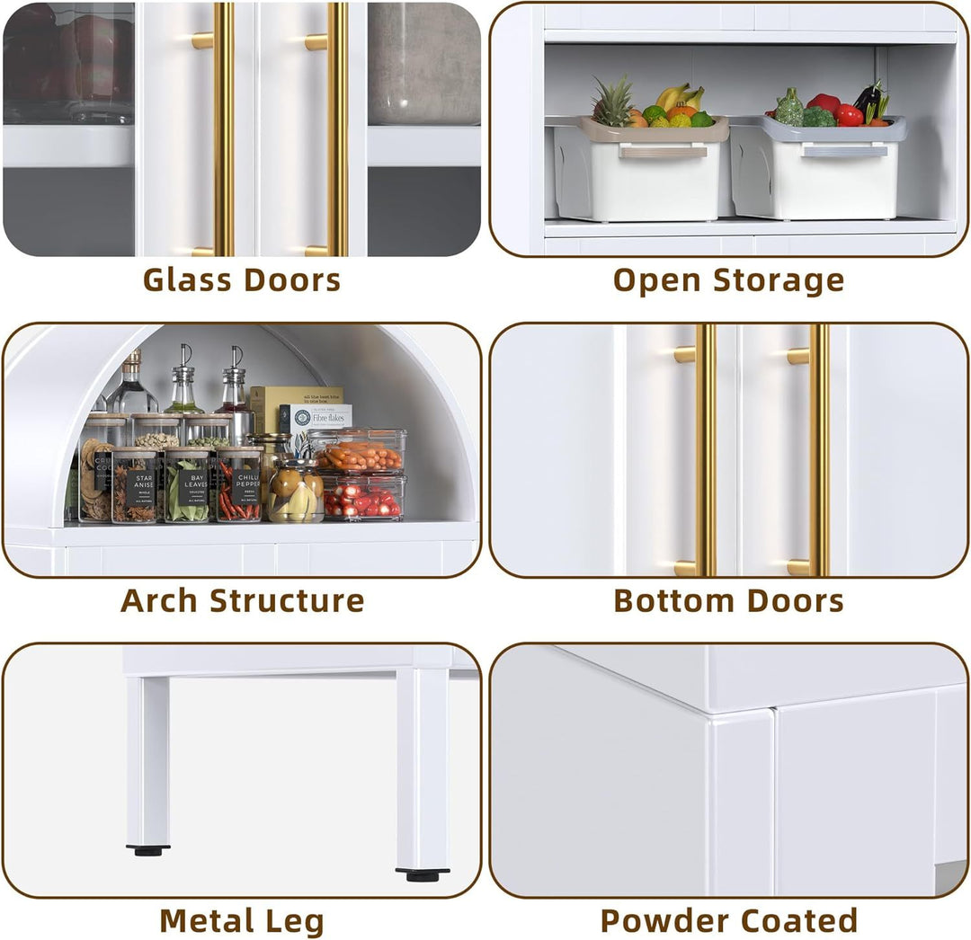 73 In Tall Metal Arched Cabinet, Kitchen Pantry Cabinet With Glass