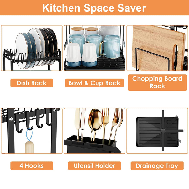 1Pc  2-Tier Dish Drying Rack For Kitchen Counter Space Saving