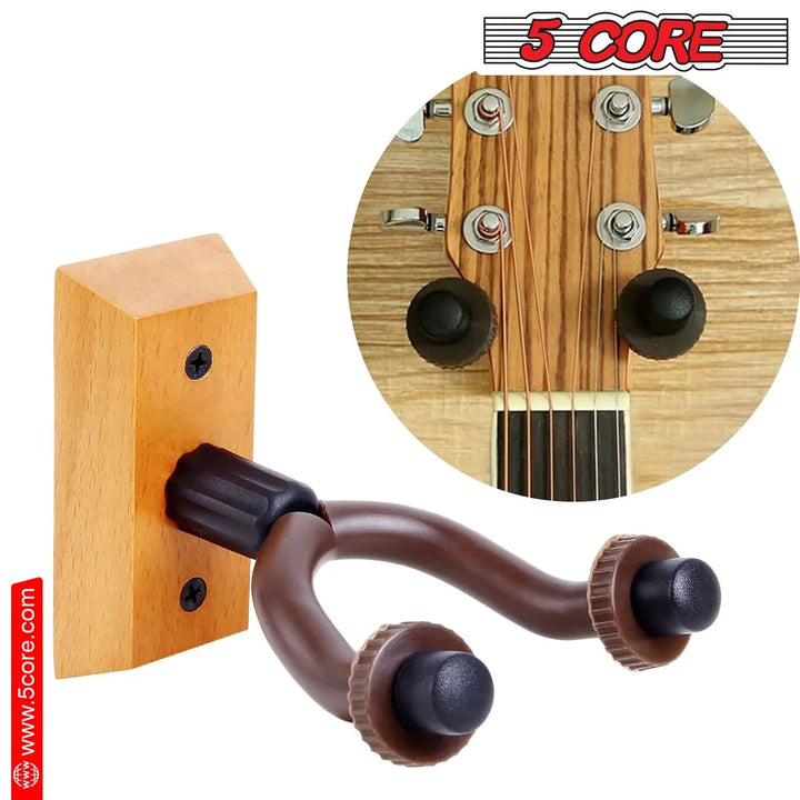 5Core Guitar Wall Mount Hanger 2Pack U-Shaped Wood Guitar Wall Hook