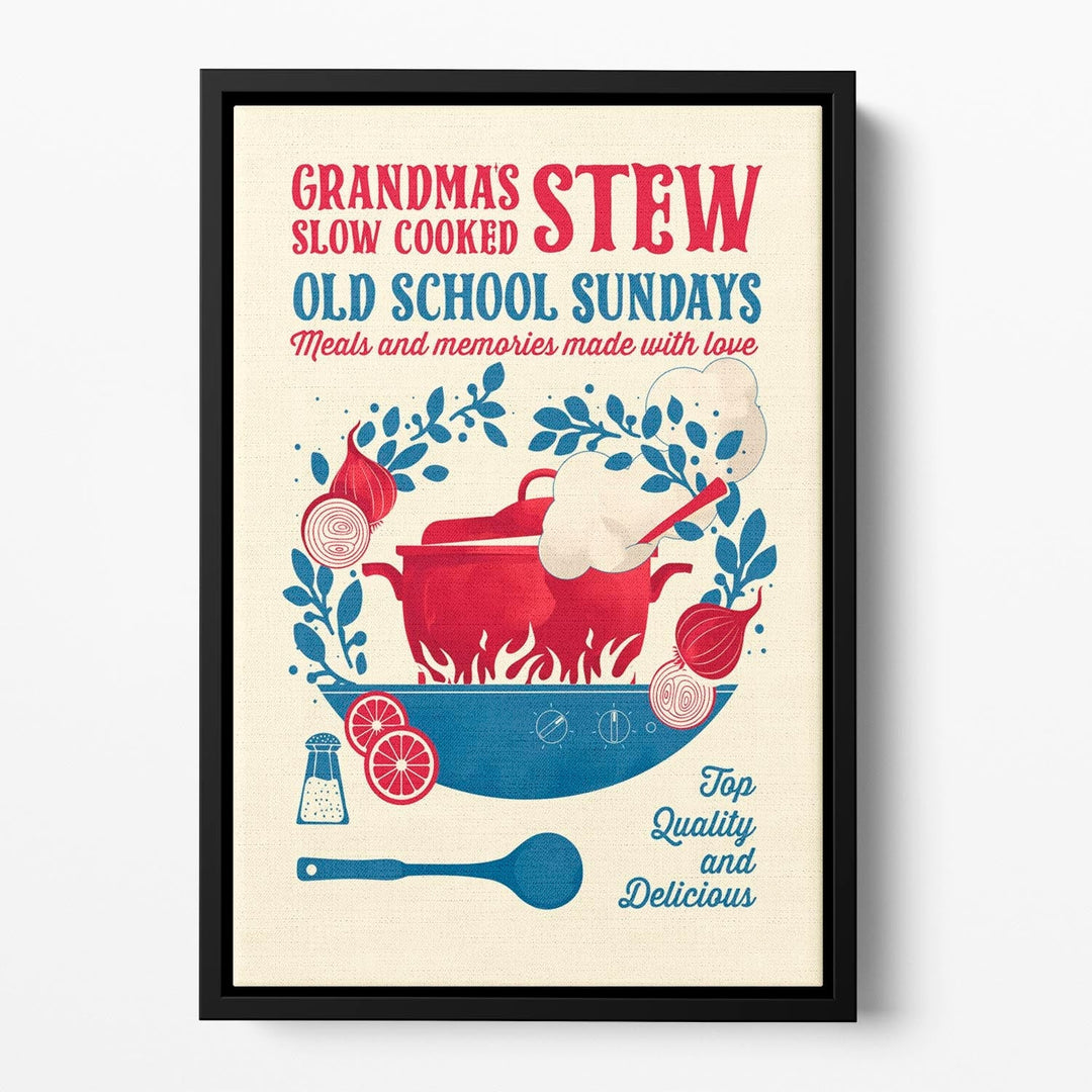 Grandmas Stew kitchen print Floating Framed Canvas