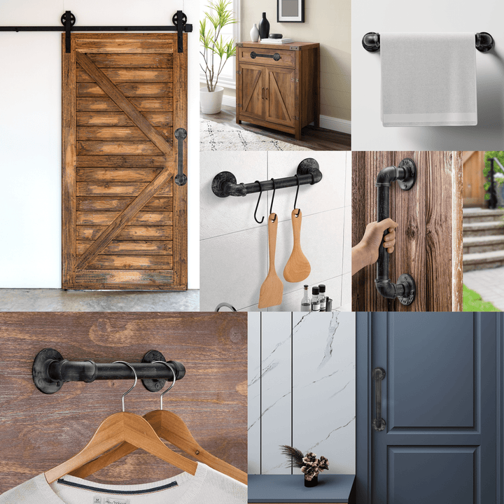 (12in - Black Brush Silver) Industrial Barn Door Handles, 100%
