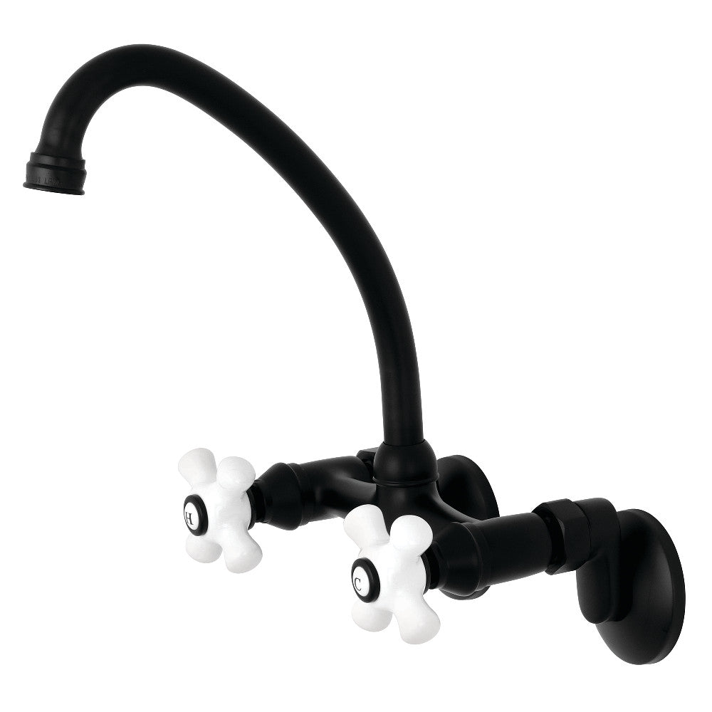 Kingston Brass KS614MB 2-Handle Wall Mount Kitchen Faucet, Matte B
