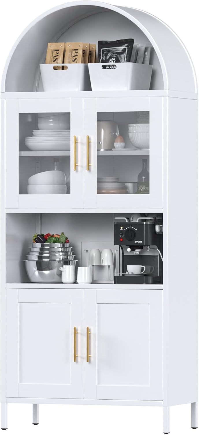 73 In Tall Metal Arched Cabinet, Kitchen Pantry Cabinet With Glass