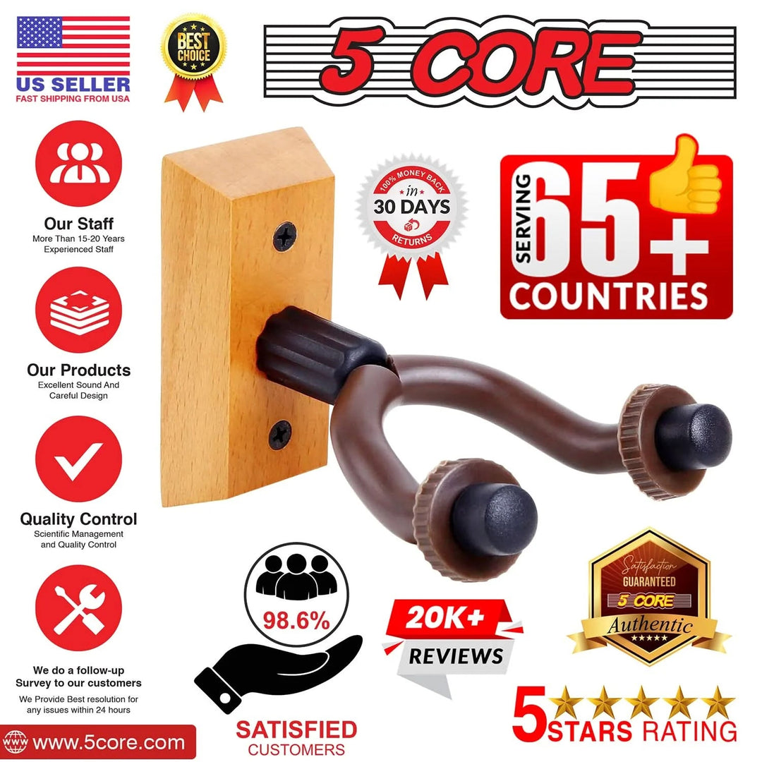 5Core Guitar Wall Mount Hanger 2Pack U-Shaped Wood Guitar Wall Hook