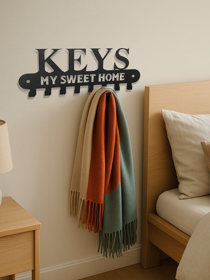 Sweet Home' Key Holder With Wall-Mounted Coat Rack-Metal ,Entryway