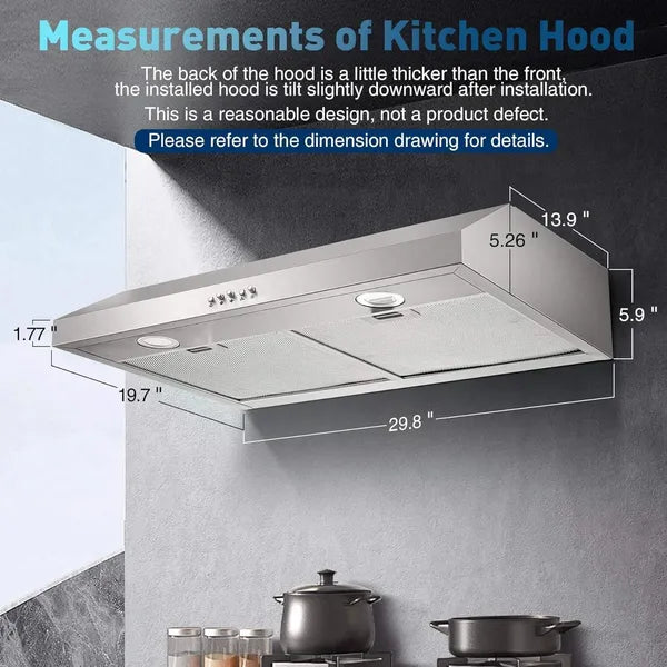 30 Inch Kitchen Under Cabinet Range Hood 500 CFM Stainless Steel