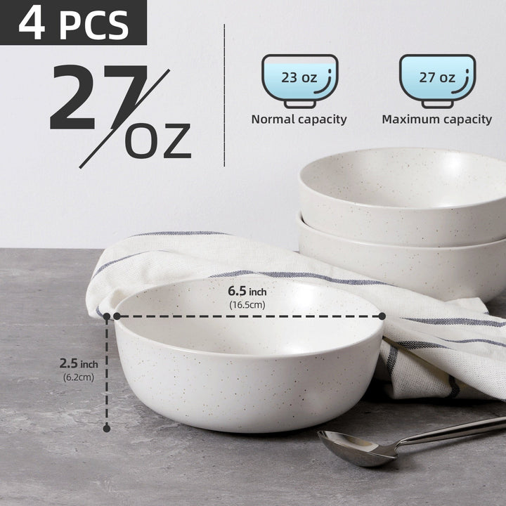 Ceramic Bowls For Kitchen, 27oz  Bowl Set Of 4  For Cereal, Salad, Pas