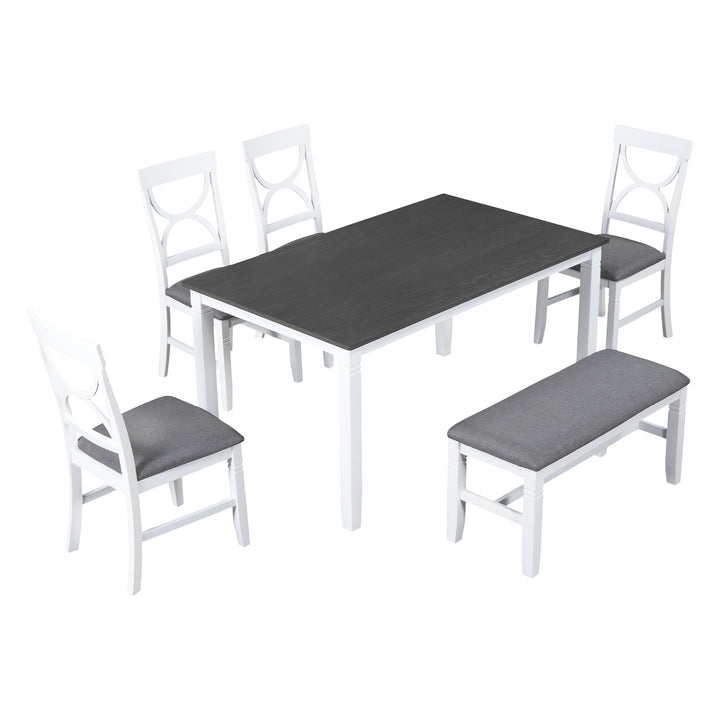 6-Piece Wood Dining Table Set Kitchen Table Set with Upholstered Bench