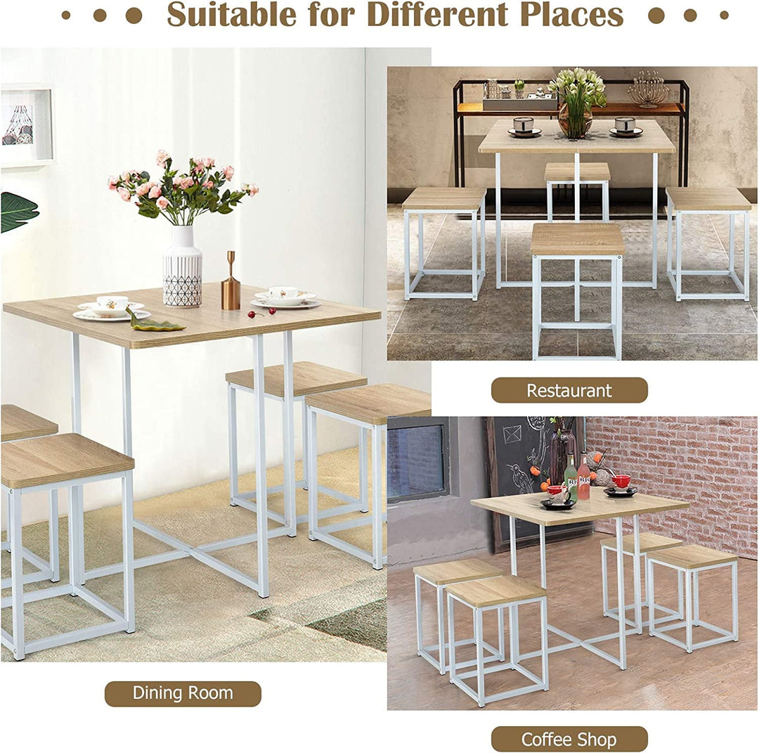 Compact Kitchen Table And Chairs Set Beige White Five Piece