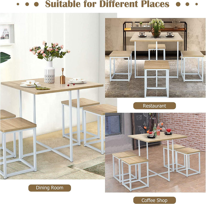 Compact Kitchen Table And Chairs Set Beige White Five Piece