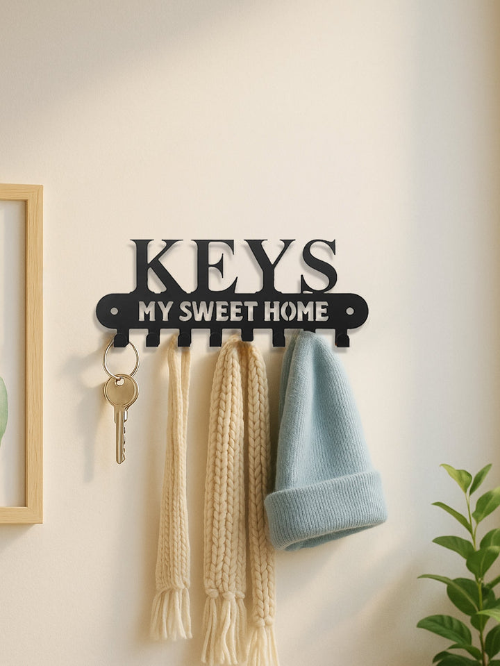 Sweet Home' Key Holder With Wall-Mounted Coat Rack-Metal ,Entryway